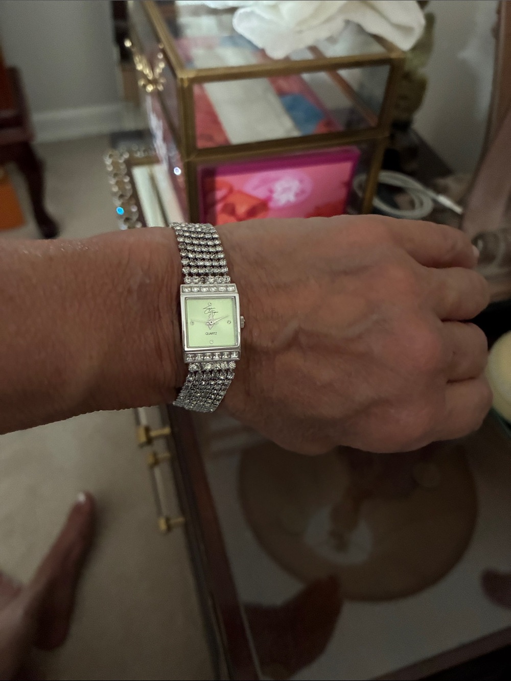 Suzanne, Summer’s Silver Crystal-Accented Square Dial Watch for women